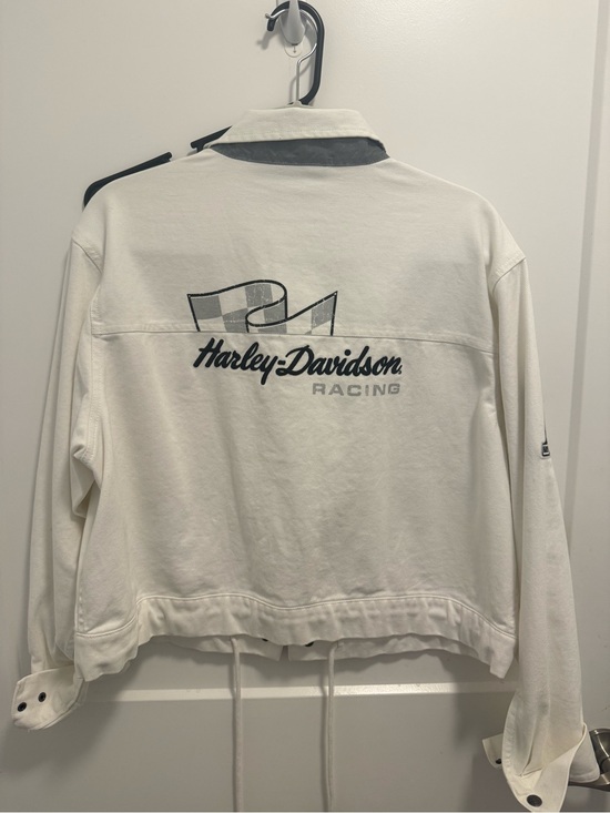 Harley-Davidson Jackets & Blazers - Harley-Davidson White & Gray Racing Jean Jacket